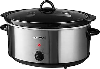SDA1788 6.5L Slow Cooker | Stainless Steel | 3 Heat Settings | Dishwasher Safe Pot & Lid | Power Indicator | Useful Carry Handles | Raised Feet | Manual Temperature Control | 300W, Grey