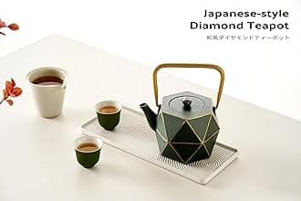 Tea Kettle, TOPTIER Japanese Cast Iron Teapot with Stainless Steel Infuser, Cast Iron Tea Kettle Stovetop Safe, Diamond Design Teapot Coated with Enameled Interior for 30 oz (900 ml), Green
