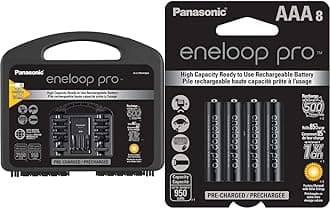 Panasonic K-KJ75KHC66A eneloop pro High Capacity Rechargeable Batteries Power Pack 6AA & Panasonic BK-4HCCA8BA pro AAA High Capacity Ni-MH Pre-Charged Rechargeable Batteries, 8-Battery Pack