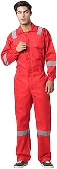 Men's 100% Cotton Industrial Work Wear Coveralls (Boiler Suit/Dungarees) with Reflective Tape, 200 GSM.(Col. Red, Size_S - 36)