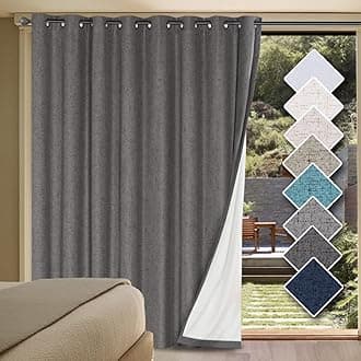 H.VERSAILTEX Linen Blackout Curtains Durable Thick Textured Linen Look 100% Blackout Patio Door Curtain Anti Rust Grommet Extra Wide Sliding Door Curtain Panel, W100 x L108 inch - Grey