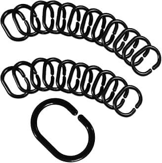 Plastic Shower Curtain Hooks C Shape Shower Curtain Rings for Bathroom Shower Rod Window Curtains Hanger (Black, 24pack)