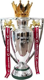 Premier Soccer League Trophy Replica with Color Ribbon Silver Football Champions Trophies Office Home Decor Display Ornaments Gifts Souvenirs for Fans,32cm