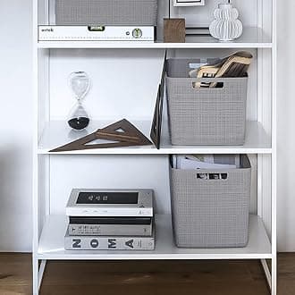 Curver Jute Decorative Plastic Organization and Storage Basket Perfect Bins for Home Office, Closet Shelves, Kitchen Pantry and All Bedroom Essentials, Large Cube, Grey, Set of 4