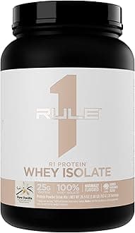 Rule1 1 Whey Protein Powder Naturally Flavored Pure Vanilla Crème| 25g Protein 25 Servings 1.68 Lbs (763 grams)
