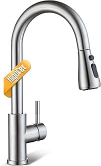 Hiqufet Kitchen Faucet with Pull Down Sprayer, Brushed Nickel High Arc Single Handle Kitchen Sink Faucet for Pot Filler, Stainless Steel Commercial Modern Rv Farmhouse Camper Laundry Bar Sink Faucets