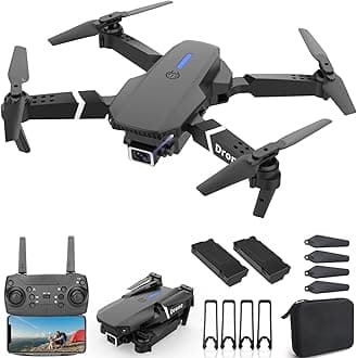 Drone With 1080P Camera for Adults Beginners Kids, Foldable RC Quadcopter, Toy Drones Gifts, FPV Drone Video, 2 Batteries, Carrying Case, One Key Start, Headless Mode, Waypoints fly, 360° Flips
