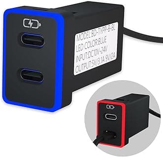 Car Charger for Toyota USB C Dual Port Charger PD 3.0 Type C Fast Charging with LED Light Show,Compatible with Smart Phone,Tablet,and More (Blue/Red 1.3x0.9inch