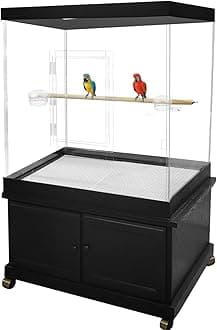 PENNZONI Large Bird Cage for Macaws - Large Parrot Cage, Crystal Clear Acrylic Bird Cage, Glossy Oak Base