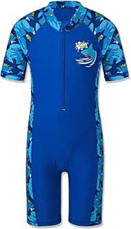 Boys Swimming Short Sleeve Swimsuit 3-12Y Kids One Piece Swimwear Navy Sun Protection 50+ Swim Clothes UPF Warm Sportwear Costume Summer Surfing