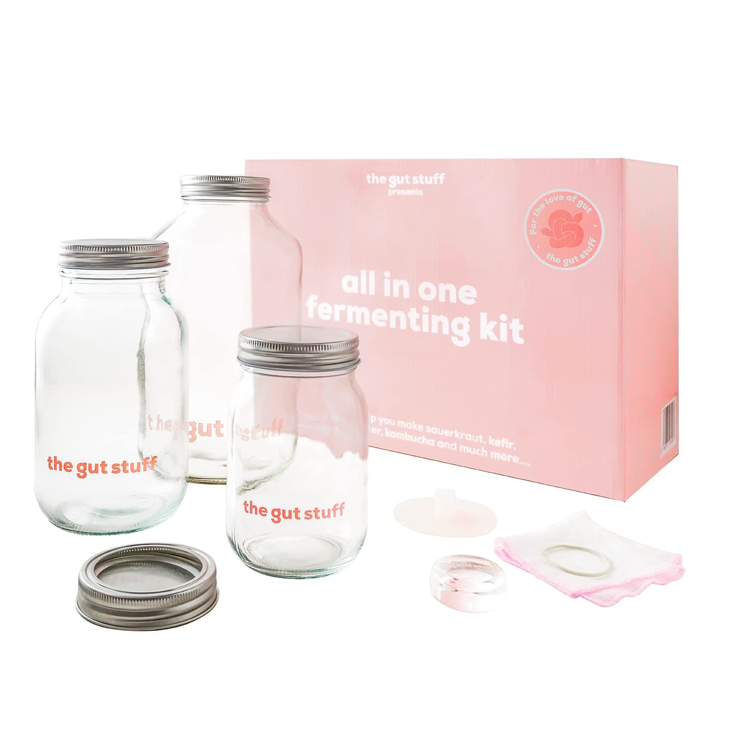 The Gut Stuff – Kombucha Starter Kit – Fermentation Kit for Kombucha, Kefir, Kimchi, Drinks – Includes How-to-Guides and Recipes – Does not Include Scobie, Grains or Cultures