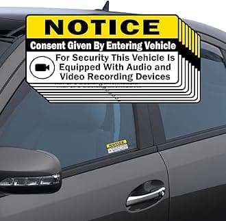 (Set of 8) Notice Audio and Video Recording Consent Stickers – Double-Sided Self-Adhesive Signs – Dashcam Warning Decals for Rideshare, Taxi, and Commercial Vehicles – Durable & Weatherproof
