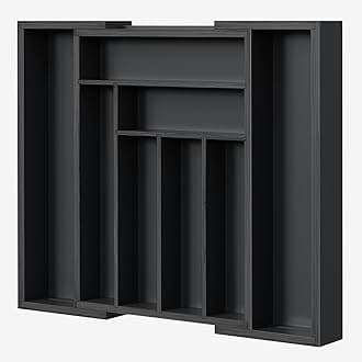 Pipishell Bamboo Expandable Drawer Organizer for Utensils Holder, Adjustable Cutlery Tray, Wood Drawer Dividers Organizer for Silverware, Flatware, Knives in Kitchen, Bedroom, Living Room (Black)