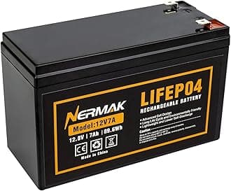 NERMAK 12V 7Ah (7.2Ah) Lithium LiFePO4 Deep Cycle Battery, 2000+ Cycles Lithium Iron Phosphate Rechargeable Battery for Solar Powar, Lighting, Ride on Toys, Fish Finder and More, Built-in 8A BMS