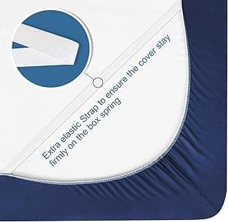 SPRINGSPIRIT Full Size Box Spring Cover with Smooth and Elastic Woven Material, Alternates for Bed Skirt, Wrinkle & Fading Resistant, Washable, Dustproof, Navy