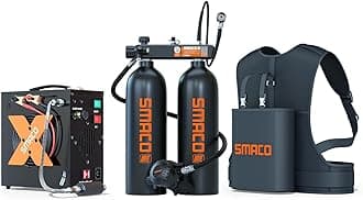SMACO Mini Scuba Tank 4L Scuba Diving Tank (Assembled by Two 2L Cylinders) for Shallow Water Diving Support 30-45 Minutes Breath Portable Scuba Tank Kit for Diving Entertainment