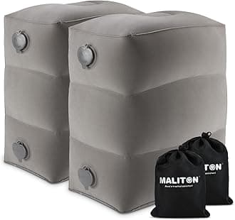 Maliton Inflatable Travel Foot Rest | Kids Airplane Bed | Adjustable Height Leg Pillow | Make a Flat Bed for Kids and Toddlers | Great for Airplane, Train, car（Grey, 2 Pack）