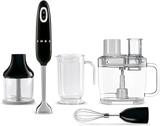Hand Blender & Food Processor Bundle – HBF03 with HBFP11 Attachment – Retro Style, 350W Motor, Variable Speed, Tritan™ Renew Bowl, 5-in-1 Functionality, Black