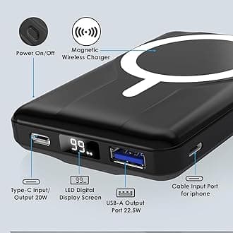 Azmuth Wireless Portable Charger with Stand, Slim 10000mAh Magnetic Power Bank for Magsafe, 22.5W Fast Charging Battery Pack Compatible with iPhone 17/16/15/14/13/12 Series