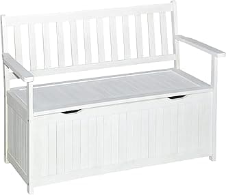 Outsunny 41 Gallon Outdoor Storage Bench, Wooden Deck Box with Inner Waterproof PE Lining, 2-Seat Container for Patio Garden Balcony Yard Store Garden Tools, White