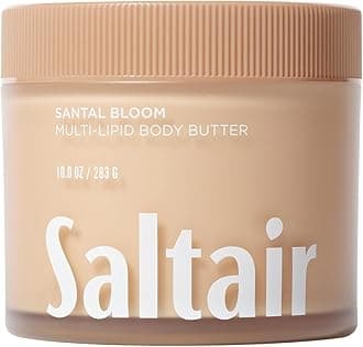 Saltair Multi-Lipid Body Butter - Rich, Nourishing Hydrating Body Cream with Ceramide Complex, Coconut Oil, Shea Butter, and Sea Buckthorn. Moisturizing Dry Skin Care. 10oz Jar - Santal Bloom