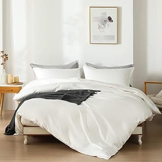 homebox Cotton Duvet Cover Set - 100% Egyptian Cotton White Bedding Set Queen Size - 1200 Thread Count Breathable and Soft Duvet Cover Set for All Seasons(Queen, 90x90'')