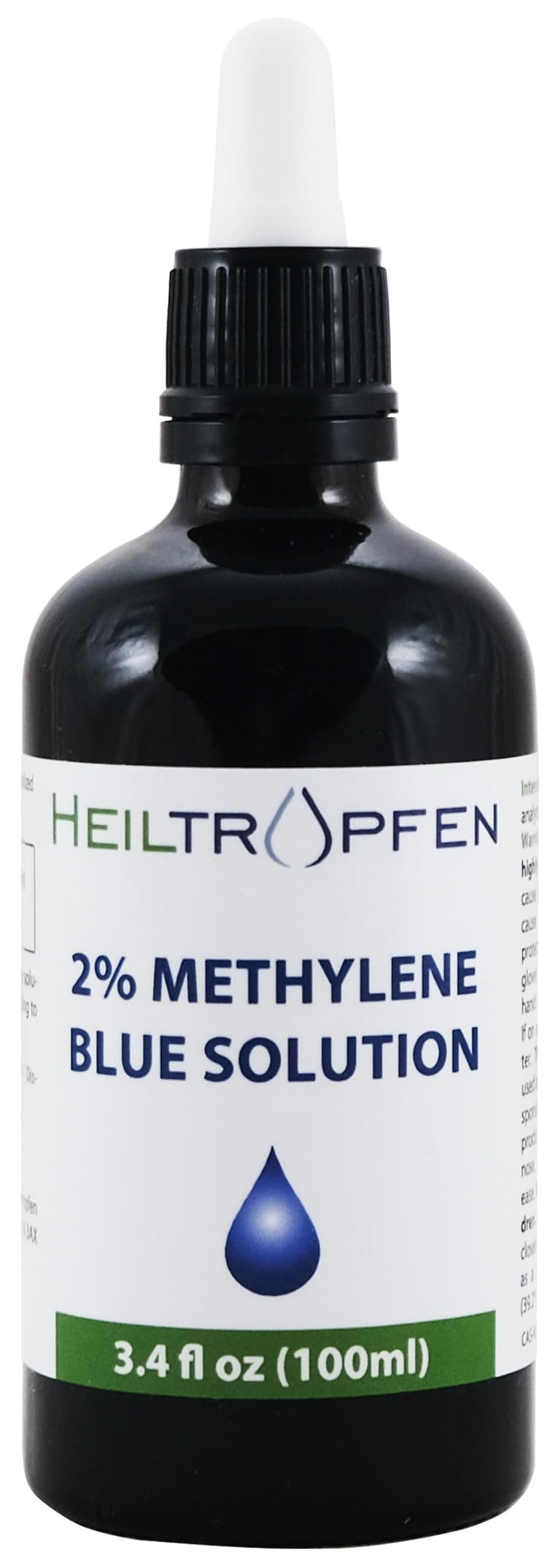 High-Concentration 2% Methylene Blue Solution 3.4 fl oz (100 ml) | Ultra-High Purity | USP Pharma Grade | Third-Party Tested | Formaldehyde-Free | Glass Bottle | Heiltropfen®