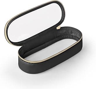 Soimeat Clear Travel Makeup Brush Holder, Leather Makeup Brush Toiletry Bag, Portable Cosmetic Brush Case, Transparent Waterproof Makeup Brush Storage Bag, Black