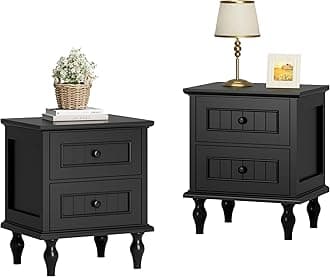 Scurrty Nightstand Set of 2, Antique Style End Table with 2 Drawers, Taller Nightstand for Bedroom, Side Table for Bedroom (Black)