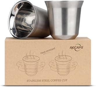 RECAPS 80ml Stainless Steel Espresso Cups Set - 2 Pack Double Wall Stainless Steel Espresso Cup By 2.7oz