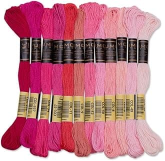 12 Pieces Pink Tones | Premium Embroidery Thread | 100% Egyptian Cotton Premium Skeins | Cross Stitch Embroidery Floss | Oeko TEX Certified Stranded Cotton (Pink Tones)