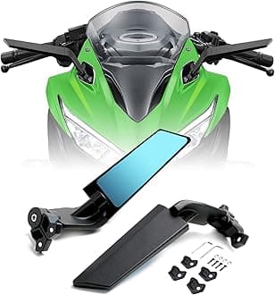 PACEWALKER Motorcycle Adjustable Aluminum Rearview Mirror Wind Wing Mirror Compatible with 2018-2022 KAWASAKI Ninja 400 650 ZX10R ZX6R ZX-636 Honda Suzuki(Anti-glare lens)