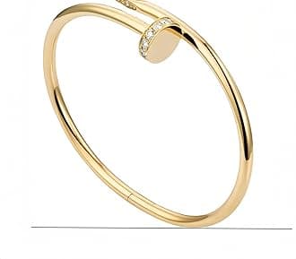 Lliod18K Gold Nail Cuff Bracelet for Women Elegant CZ-Studded Open Design, Stylish Gold Jewelry Gift for Fashionable and Elegant Women