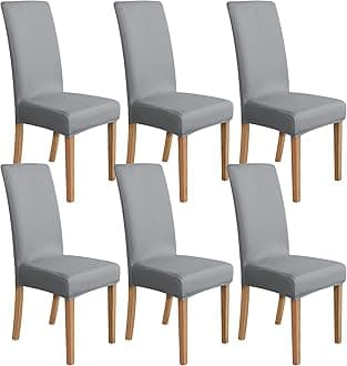 Amazon Basics Dining Chair Covers, Stretch Parson/Dining Chair Slipcover, Removable Washable Chair Protector for Home/Restaurant/Banquet, Light Grey, 6-Pack