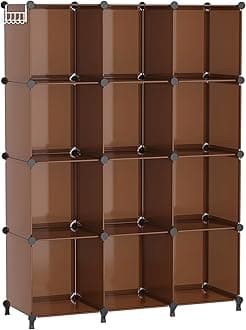 Cube Storage Organizer, Storage Cubes Shelves Bookshelf, 12 Cube Closet Organizers and Storage, DIY Stackable Plastic Clothes Organizer Shelving for Bedroom, Home Office, Cocoa Brown