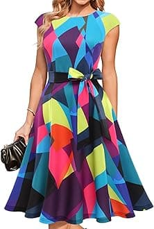 DRESSTELLS Women's Cocktail Dresses, Formal Wedding Guest Modest Church Vintage Tea Party Midi Evening Dress