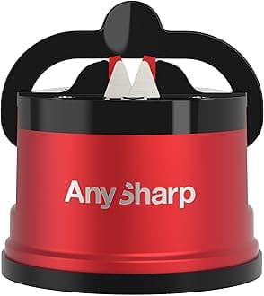 Pro Metal Knife Sharpener, Hands-Free Safety, PowerGrip Suction, Sharpens All Kitchen Knives, Ideal for Hardened Steel & Serrated, World's Best, Compact, One Size, Deep Red, Metal