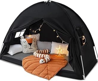 Sherilyn Twin Size Bed Canopy Toddler, Kids Bed Tents Indoor Dream Tent on Bunk Bed Privacy Space Blackout Sleeping Tents Portable Drafty Floor Playhouse for Boys Girl Birthday, House Gift, Black