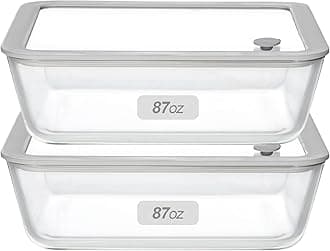 Glass Food Containers with Glass Lid, Microwave Safe Glass Food Storage Container Set, 2 Pack of 87oz, Large Size Airtight Glass Containers with Leak Proof Lids, Meal Prep Glass containers