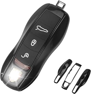 QBUC for Porsche Key Fob Cover,3-Piece Painted Key Shell Compatible with Porsche Cayenne Panamera Macan 911 Boxter Cayman (Black)