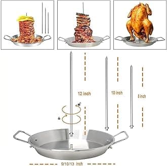 Gyro Pan with Skewer, Gyro Cooking Plate, Vertical Gyro Pan Skewer, Vertical Skewer Pan for Oven, Gyro Meat Pan Vertical Skewer, Stainless Steel Vertical Skewer Pan, Shawarma Skewer Stand (B,10in)