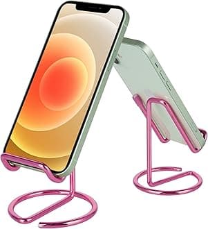 Cell Phone Stand for Desk, Cute Metal Cell Phone Stand Holder Desk Accessories, Compatible with All Mobile Phones, iPhone, Switch, iPad (Pink)