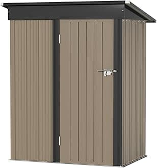 Metal Outdoor Storage Shed 5FT x 3FT, Steel Utility Tool Shed Storage House with Door & Lock, for Backyard Garden Patio Lawn (5' x 3'), Brown