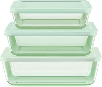 Pyrex Colors Tinted (6-PC Large) Medium/Large Rectangle Food Storage Container Set, Snug Fit Non-Toxic Plastic BPA-Free Lids, Freezer Dishwasher Microwave Safe, 3 Cup, 6 Cup & 11 Cup