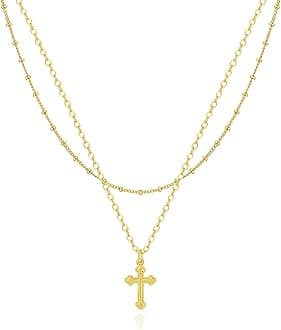 Cross Necklace for Women 14K Gold Silver Plated Dainty Small Cross Pendant Choker Simple Trendy Cute Cross Charm Chain Necklace Easter Basket Stuffers Baptism Religious Faith Jewelry Gift