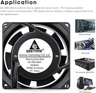 GDSTIME 220V Fan 80mm Cooling Fan 240V Fan 80 x 25mm AC Axial Cooling Fan Dual Ball Bearing Brushless Cooling Fan For Ventilation Exhaust Fan Replacement