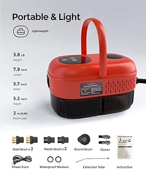 Steam Cleaner 2500W, Multipurpose Steamr for Cleaning, Handheld Steam Cleaner with Brushes, 15s Fast Heating Pressurized Steamer for Home Use, Portable Steamer for Car, Kitchen, Grout, Tile (Red)