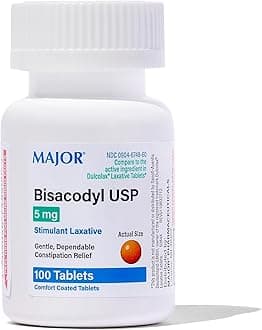 Major 100 Tablets Enteric Coated Bisacodyl 5mg (Compare to Dulcolax)