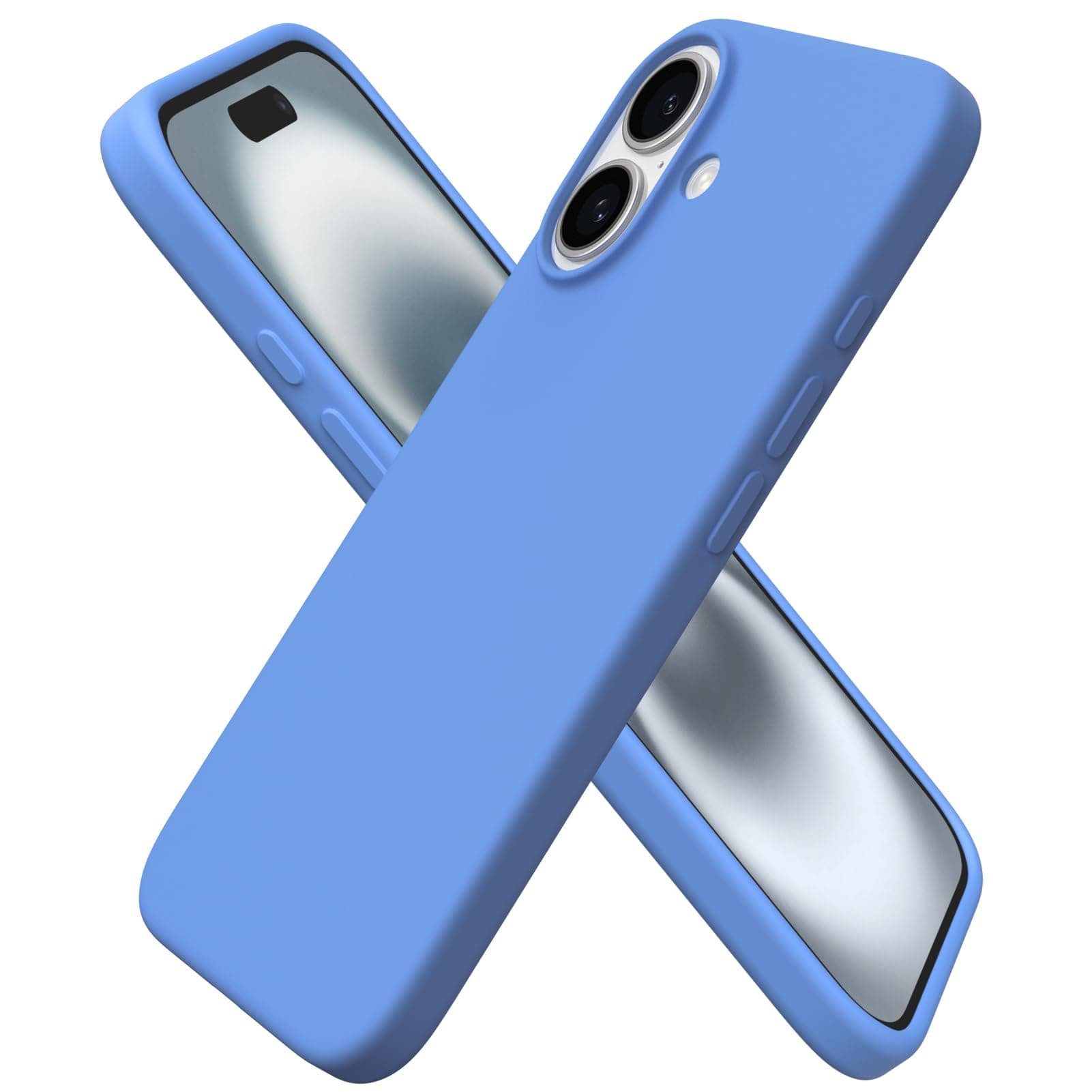 Compatible with iPhone 16 Case 6.1", Slim Liquid Silicone 3 Layers Full Covered Soft Gel Rubber Shockproof Phone Case, Protective Cover with Anti-Scratch Microfiber Lining-Sky Blue