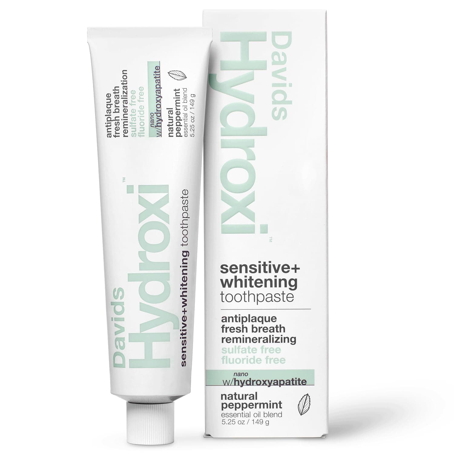 Davids Nano Hydroxyapaite Natural Toothpaste for Sensitivity, Peppermint, Flouride Free, SLS Free, Remineralize Enamel, Gentle Whitening, Recycable Metal Tube, 4oz